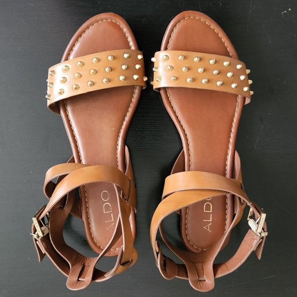 Aldo Women Studded Leather Flat Sandals - Picture 1 of 10